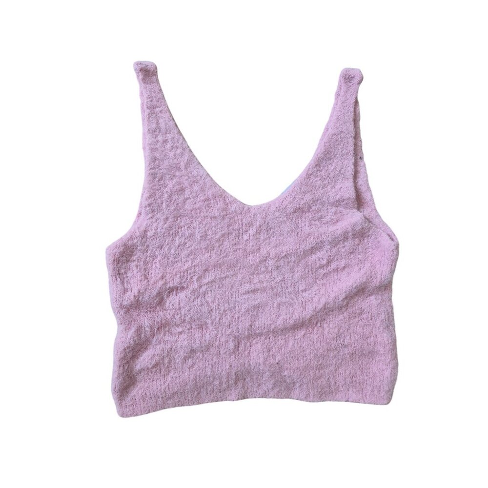 Iris Women's Juniors Size XL Fluffy‎ Crop Cami Pink Tank Top 90s Y2K